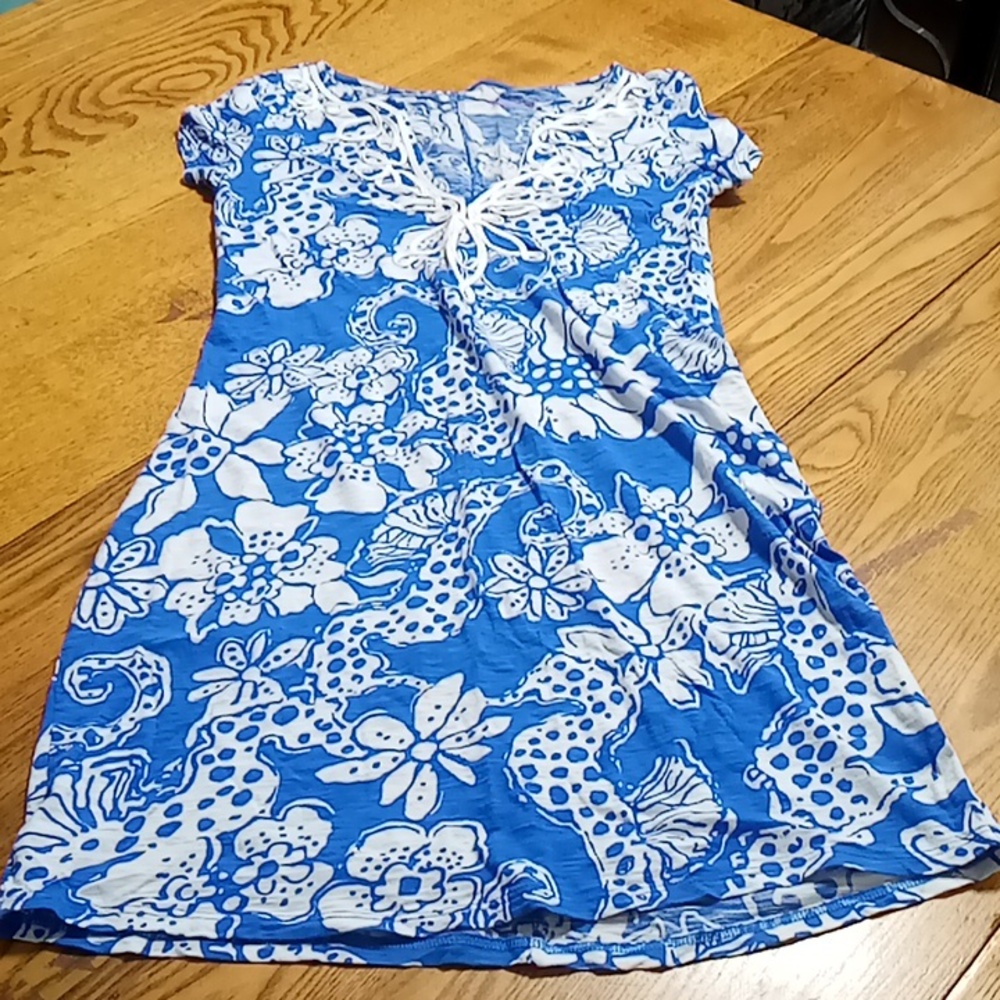 LILLY PULITZER Womens XS Dress BLUE WHITE FLORAL Preowned Summer LIGHT WEIGHT